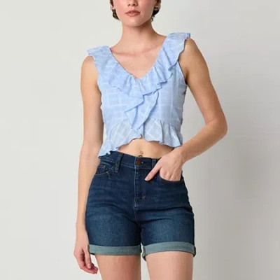 Arizona Ruffle Womens Juniors Sleeveless Blouse In Blue