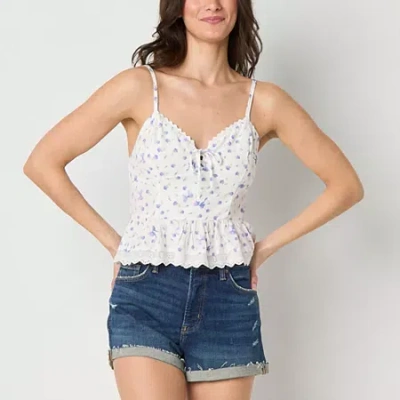 Arizona Womens Juniors Sweetheart Neck Sleeveless Tank Top In White