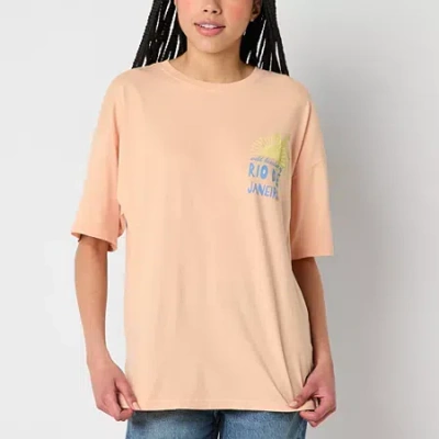 Arizona Womens Crew Neck Short Sleeve Oversized Juniors Graphic T-shirt In Multi