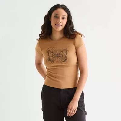 Arizona Womens Juniors Crew Neck Short Sleeve Graphic T-shirt In Multi