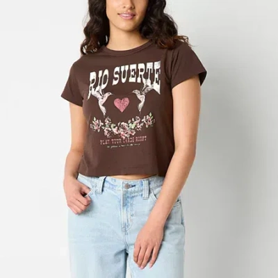 Arizona Womens Juniors Short Sleeve Graphic T-shirt In Animal Print