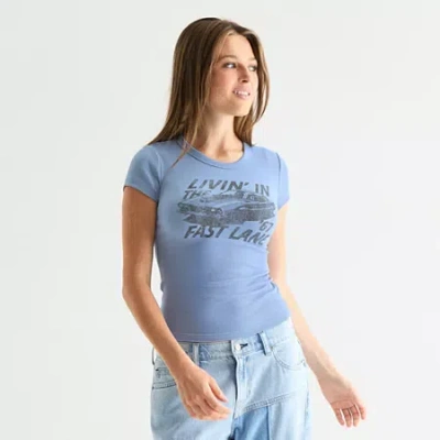 Arizona Womens Juniors Crew Neck Short Sleeve Graphic T-shirt In Multi