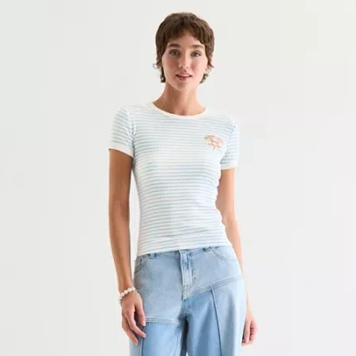 Arizona Womens Juniors Crew Neck Short Sleeve Graphic T-shirt In Animal Print