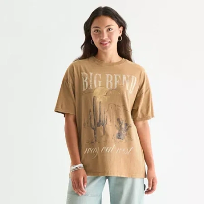 Arizona Womens Juniors Crew Neck Short Sleeve Oversized Graphic T-shirt In Neutral