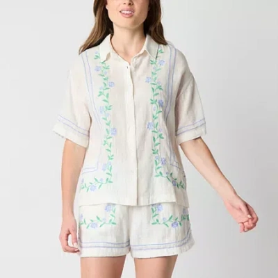 Arizona Womens Juniors Short Sleeve Camp Shirt In Multi