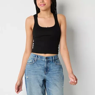 Arizona Womens Juniors Scoop Neck Sleeveless Tank Top In Black