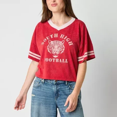 Arizona Womens Juniors V Neck Short Sleeve Jersey In Red