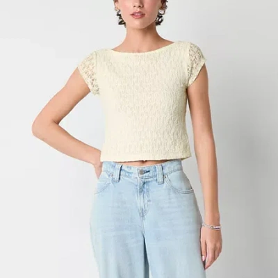 Arizona Lace Womens Juniors Boat Neck Short Sleeve T-shirt In Multi