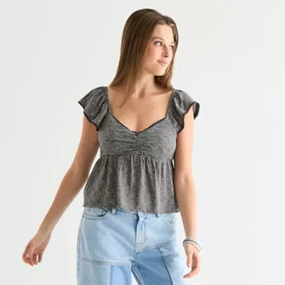 Arizona Womens Juniors Sweetheart Neck Sleeveless Babydoll Top In Gray