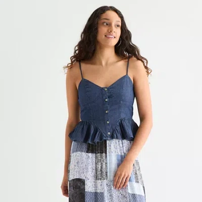 Arizona Womens Juniors Sweetheart Neck Sleeveless Tank Top In Blue