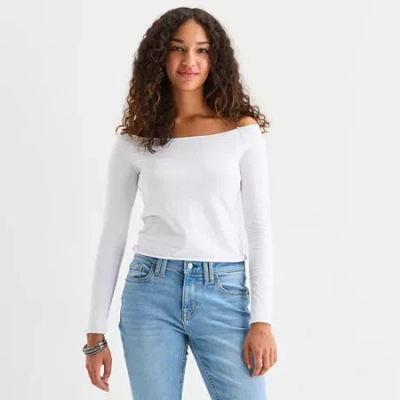 Arizona Womens Juniors Long Sleeve T-shirt In White