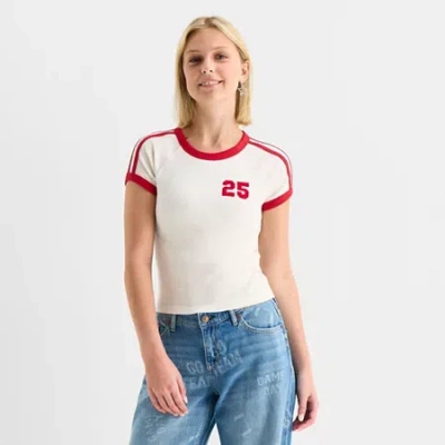 Arizona Womens Juniors Crew Neck Short Sleeve T-shirt In Brown