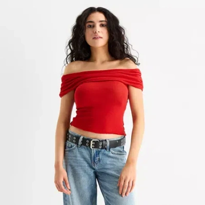 Arizona Womens Juniors Sleeveless Off The Shoulder Top In Red