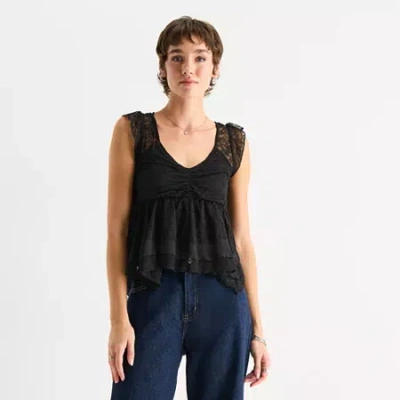 Arizona Womens Juniors Scoop Neck Sleeveless Tank Top In Black