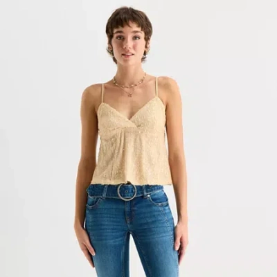 Arizona Womens Juniors V Neck Sleeveless Camisole In White