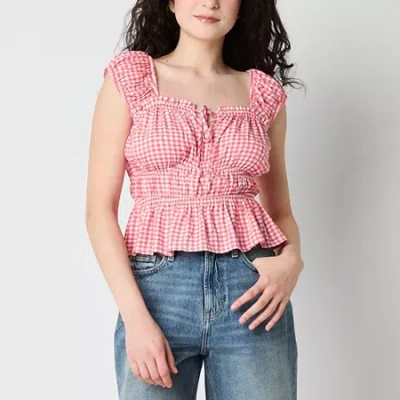 Arizona Womens Juniors Straight Neck Peplum Top In White