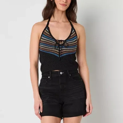 Arizona Womens Juniors Halter Neck Sleeveless Tank Top In Black