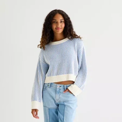 Arizona Juniors Womens Crew Neck Long Sleeve Pullover Sweater In Blue