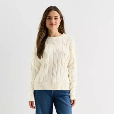 Arizona Juniors Womens Crew Neck Long Sleeve Pullover Sweater In Neutral