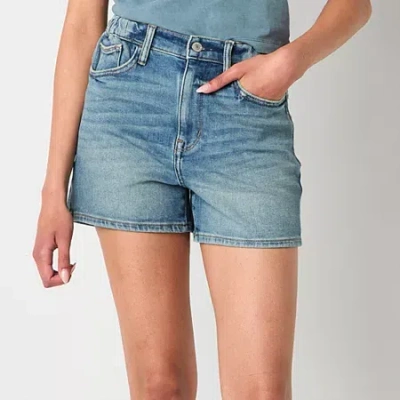 Arizona Curvy Womens High Rise Juniors Denim Short In Blue