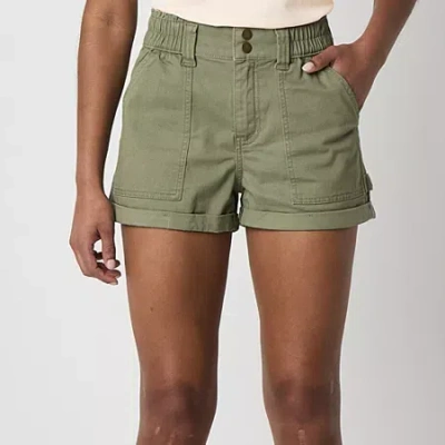 Arizona Womens High Rise Juniors Midi Short In Green