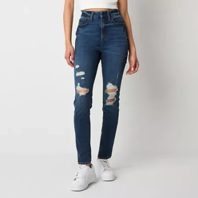 Arizona Womens Ripped Curvy Fit Skinny Fit Jean In Blue