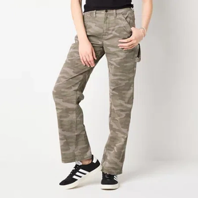 Arizona Womens Juniors Wide Leg High Rise Flat Front Pant In Green