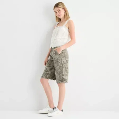 Arizona Womens Low Rise Denim Short In Green