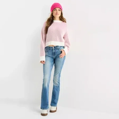 Arizona Womens Juniors Mid Rise Bootcut Jean In Pink