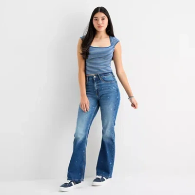 Arizona Womens Juniors Short High Rise Bootcut Jean In Blue
