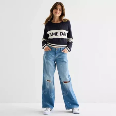 Arizona Short Womens Juniors Low Rise Baggy Fit Jean In Blue