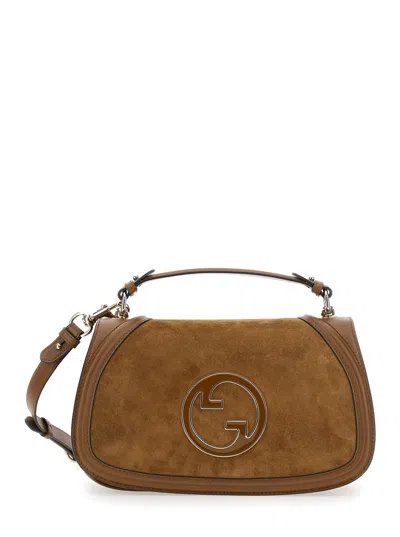 Gucci Women 'blondie' Brown Handbag With Gg Logo Plaque On The Front In Suede Woman In Brown