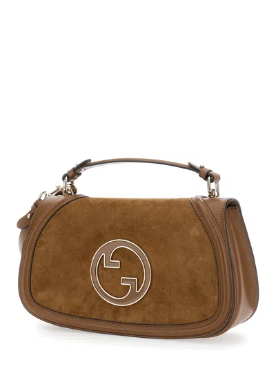 Gucci Women 'blondie' Brown Handbag With Gg Logo Plaque On The Front In Suede Woman In Brown