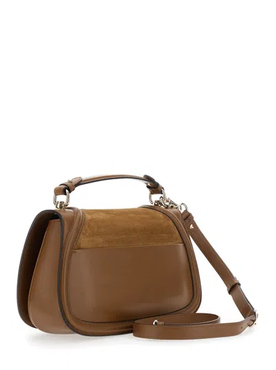 Gucci Women 'blondie' Brown Handbag With Gg Logo Plaque On The Front In Suede Woman In Brown