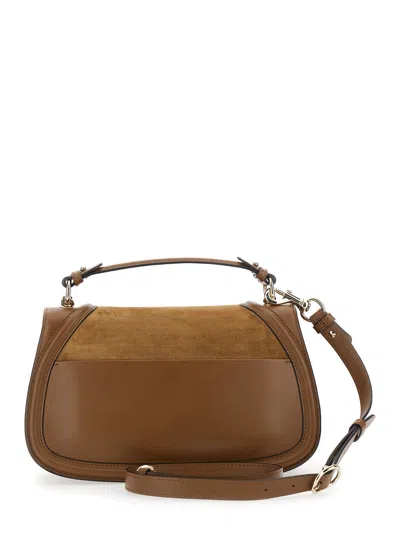 Gucci Women 'blondie' Brown Handbag With Gg Logo Plaque On The Front In Suede Woman In Brown