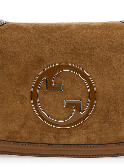 Gucci Women 'blondie' Brown Handbag With Gg Logo Plaque On The Front In Suede Woman In Brown
