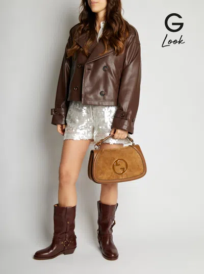 Gucci Women 'blondie' Brown Handbag With Gg Logo Plaque On The Front In Suede Woman In Brown