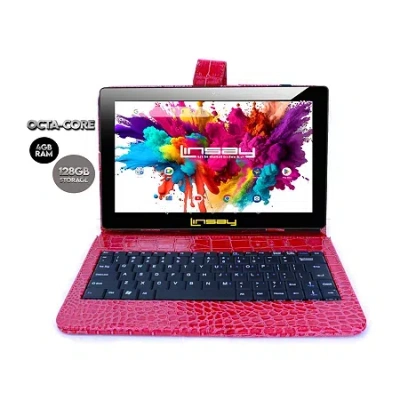 Linsay 10.1 Octa Core 128gb Android 15 Tablet Red Croc Keyboard In Red