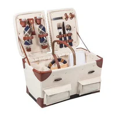 Picnic Time Pioneer Canvas Plaid Picnic Basket For Two In Red