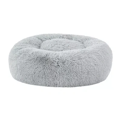 Sweet Home Collection 20in Black Round Calming Faux Fur Donut Pet Bed In Silver