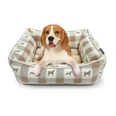 Precious Tails 20" Taupe Plaid Cuddler Pet Bed In Brown