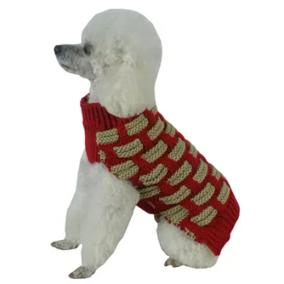 Pet Life The  Fashion Weaved Heavy Knit Designer Ribbed Turtle Neck Dog Sweater In Red