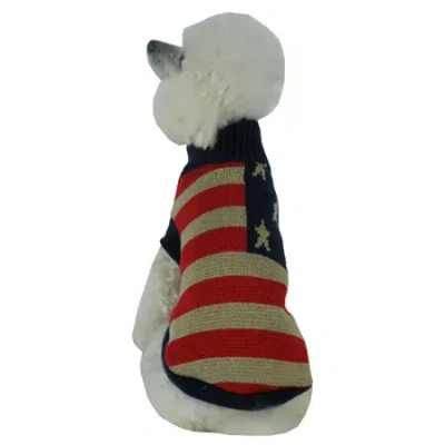 Pet Life The  Patriot Independence Star Heavy Knitted Fashion Ribbed Turtle Neck Dog Sweater In Multi