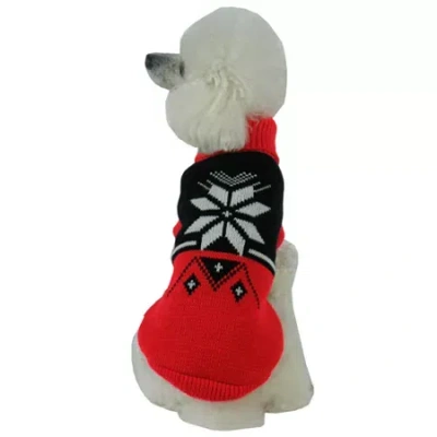 Pet Life The  Snow Flake Cable-knit Ribbed Fashionturtle Neck Dog Sweater In Red