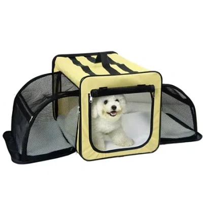 Pet Life Capacious Dual-expandable Wire Folding Lightweight Collapsible Travel Pet Dog Crate In Multi
