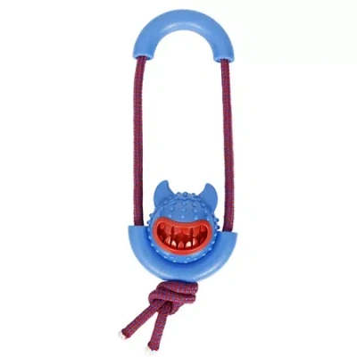 Pet Life Sling-away Treat Dispensing Launcher With Natural Jute In Blue