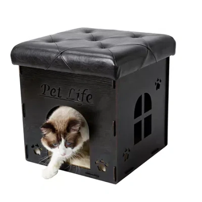 Pet Life Foldaway Collapsible Designer Cat House Furniture Bench In Black