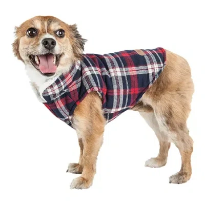 Pet Life 'puddler' Classical Plaided Insulated Dog Coat Jacket In Blue