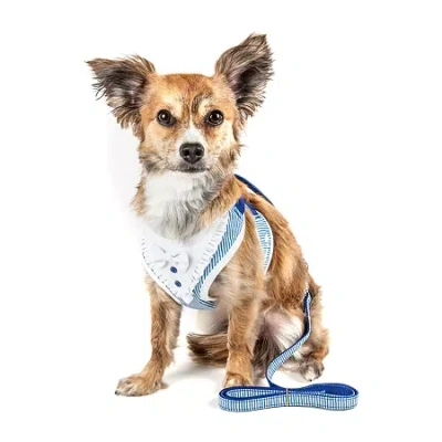 Pet Life Luxe 'spawling' 2-in-1 Mesh Reversed Adjustable-leash W/ Fashion Bowtie Dog Harness In Blue