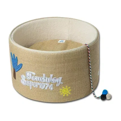 Touchcat Claw-ver Nest Rounded Scratching Cat Bed With Teaser Toy In Brown